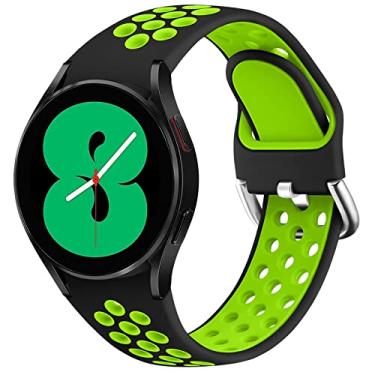 Imagem de Pulseira estilosa sem lacunas para Samsung Galaxy Watch 4 Band 40 mm 44 mm/Watch 4 pulseiras clássicas 42 mm 46 mm Furo Respiráveis Triplo Pulseira de Silicone Ajustável Pulseira Esportiva Feminina Masculina, Preto Verde