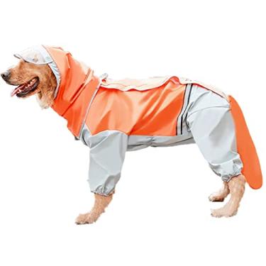 Imagem de Casaco de chuva para cães com capuz para animais de estimação impermeável jaqueta de chuva com zíper para cães poncho de chuva para animais de estimação capa de chuva com trela furo para cães pequenos, médios e grandes, laranja, 3GG (9