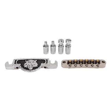 Imagem de Ponte de guitarra, ponte de sela de rolo resistente ao desgaste com padrão de tigre de metal prateado para substituição