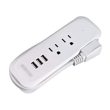 Imagem de Power Strip de viagem com USB – NTONPOWER 2 tomadas 3 estação de carregamento portátil de mesa, cabo de extensão curto envolto de 38 cm para hotéis, cruzeiros, mesa-de-cabeceira, aeroportos, sala de conferências – branco