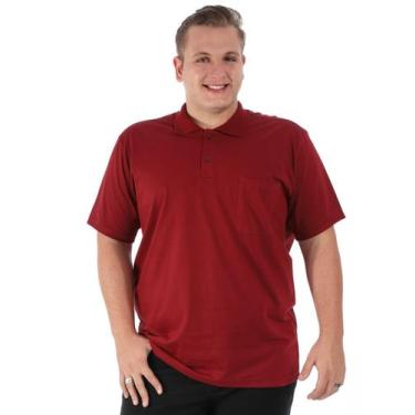 Imagem de Camisa Polo Plus Size Masculina Com Bolso Básica Bordo - Anistia
