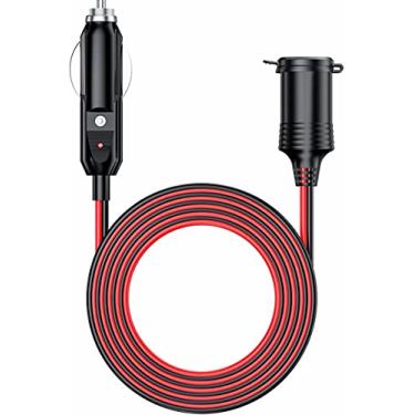 Imagem de KEWIG Cabo de extensão do isqueiro de 4,9 pés, plugue de isqueiro de cigarro de 12 V 24 V, cabo de extensão resistente de 16 AWG com fusível de 15 A e indicador de LED