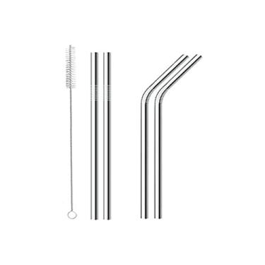 Imagem de Mimo Style Conjunto de 4 Canudos Reutilizáveis de Aço Inoxidável, Acompanha Escova Higiênica, Fácil de Transportar, Produto Ideal para Bebidas em Geral, Sem Oxidação e Livre de BPA