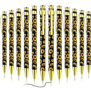 Imagem de Yexiya 12 canetas de girassol, esferográficas, clique e reutilizáveis, retráteis, lembrancinhas de festa de girassol, tinta preta, ponta média, presente de 1,0 mm para escola, escritório, mulheres e