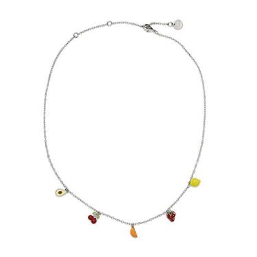 Imagem de Pura Vida Colar gargantilha com pingentes de frutas prateadas de 35,5 cm - comprimento ajustável, base de latão - extensor de 7,6 cm