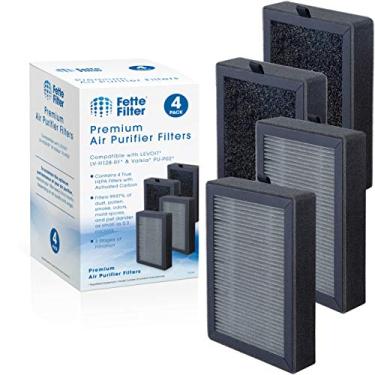 Imagem de Fette Filter - Purificador de ar filtro de substituição HEPA verdadeiro com carbono ativado atualizado compatível com purificador de ar Valkia PU-P02 remove até 99,97% de odor de poeira de fumaça - Pacote com 4