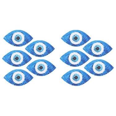 Imagem de Wakauto 10 peças de adesivos de roupas de olho turco com lantejoulas, apliques de olho do diabo, apliques para costurar com brilhos de olho, aplique de acabamento bordado, costurar para o peito, cintura, chapéu, decoração de roupas