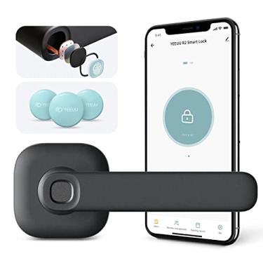 Imagem de YEEUU Fechadura de porta inteligente com impressão digital, NFC, aplicativo. Alavanca de porta Bluetooth elegante. Entrada sem chave para sua casa, escritório, quarto ou Airbnb (preto, biométrico)