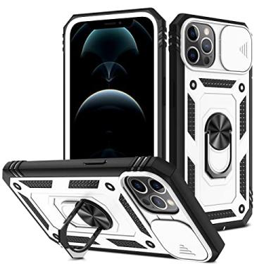 Imagem de Capa ultrafina compatível para iPhone 6Plus/7Plus/8Plus com proteção de lente. Capa protetora 3 em 1 rígida, com suporte giratório magnético capa traseira do telefone (cor: preto + branco)