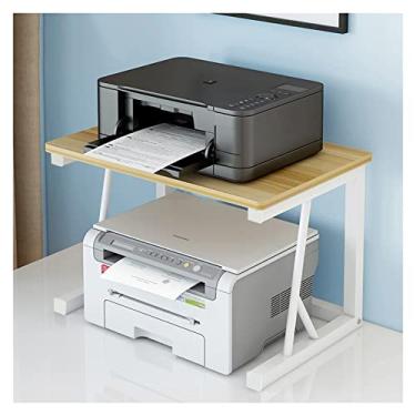 Imagem de Estante de mesa de camada dupla estante de armazenamento de escritório pequeno suporte de impressora economiza espaço rack de armazenamento de mesa de escritório multifuncional, L57×D34×H38cm estante (cor: cor nogueira clara, tamanho: 57x34