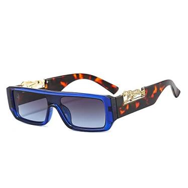 Imagem de Óculos de sol de leopardo retangular pequeno de uma peça para mulheres design de moda gradiente óculos de sol masculinos tons de hip hop óculos planos, cinza azul, tamanho único
