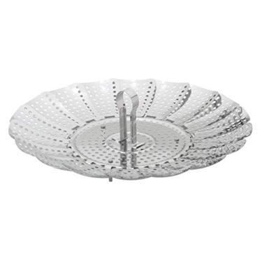 Imagem de HIC Inserção de cesta ajustável para legumes e alimentos, dobrável, de aço inoxidável com pés de silicone que não arranha, expande até 23 cm