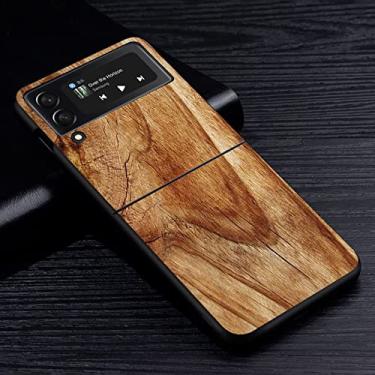 Imagem de Estojo de madeira com textura para Samsung Galaxy Z Flip3 Flip4 5G Capa preta rígida para celular Z Flip 3 4 PC de luxo Shell Flip3,BAB094,1, para Samsung Z Flip4 5G