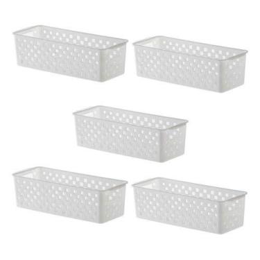 Imagem de 5 Cestas Organizadoras Quadratta branco para gavetas, armários, lavanderias, cozinha, banheiro e quarto