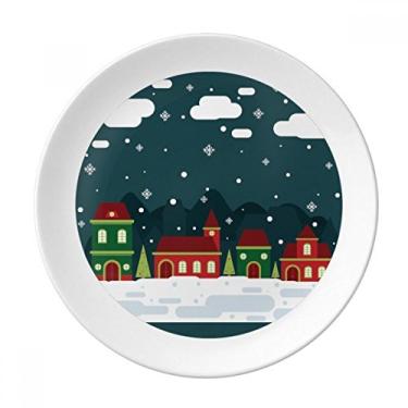 Imagem de Placa decorativa de porcelana para casa de árvore de neve, floco de neve, prato de jantar
