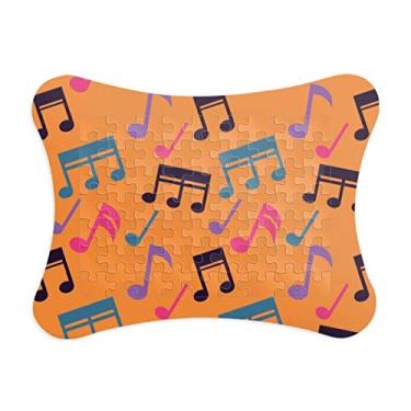Imagem de Notas musicais coloridas, moldura de quebra-cabeça laranja, jogo de cartas de papel para casa