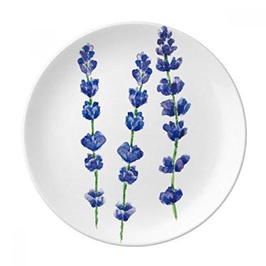 Imagem de Prato de plantas de flor de lavanda azul decorativo de porcelana salver louça de jantar