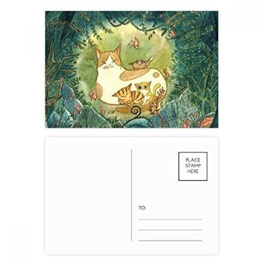 Imagem de Miaoji Pintura Gato Família Fantasia Cartão Postal Cartão Cartão Cartão Cartão de Felicitação