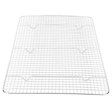 Imagem de Grelha de assar, prateleira de forno, 42 x 30 x 2,5 cm de aço inoxidável, fácil de limpar, grade à prova de ferrugem, bandeja de drenagem para utensílios domésticos