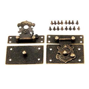 Imagem de 2pcs antique bronze trinco hasps gavetas travas para móveis jóias caixa de madeira malas 55 * 47mm hasp trinco com parafusos YYDFPIIA