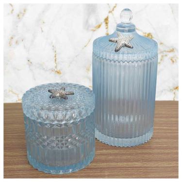 Imagem de Kit 2 Bomboniere De Vidro Grosso Azul Com Detalhe Em Metal