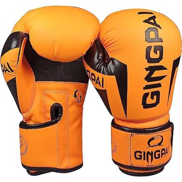 Imagem de Luvas de boxe para homens e mulheres, luvas de boxe de couro para saco de boxe, kickboxing, luvas de luta muay thai (laranja, 12 oz)