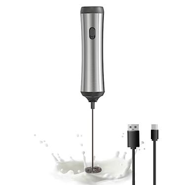 Imagem de Batedeira de café portátil, bocal de mão recarregável por USB, bocal de leite portátil ajustável para cappuccinos, chocolate quente, batidos, mistura de ovos,Silver