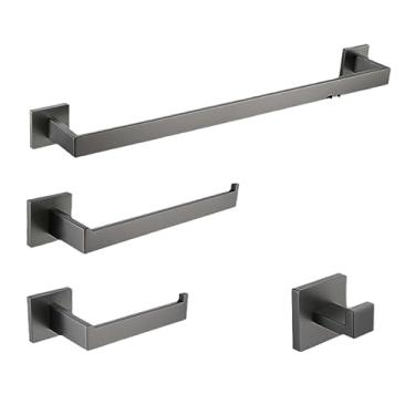 Imagem de Armário de banheiro de aço inoxidável Gunmetal Toalheiro Suporte para papel higiênico, Escova higiênica, Gancho para roupão Suporte para barra de toalha Cinza Inoxidável, 60 cm 1 barra 4 peças kit