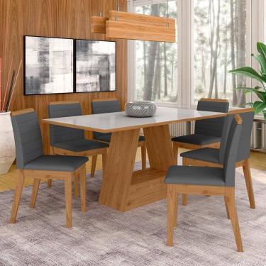 Imagem de Mesa Com 6 Cadeiras 1,60 Nápoles Cinam/off Wh/cinza - Móveis Arapongas