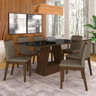 Imagem de Mesa Com 6 Cadeiras 1,60 Nápoles Imbuia/prt/capucc - Móveis Arapongas