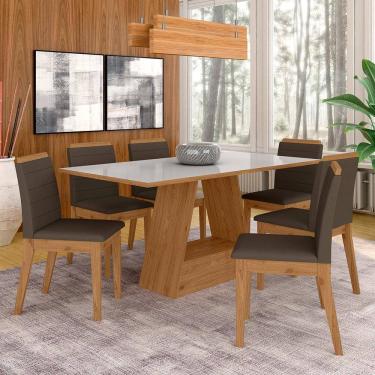 Imagem de Mesa Com 6 Cadeiras 1,60 Nápoles Cinam/off Wh/marro - Móveis Arapongas