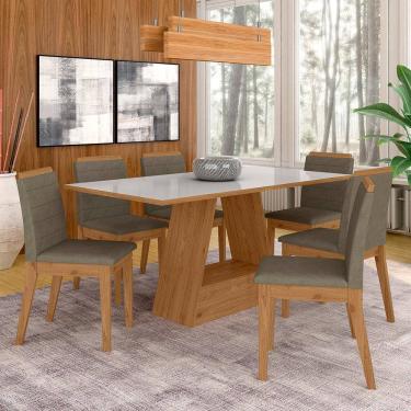 Imagem de Mesa Com 6 Cadeiras 1,60 Nápoles Cinam/off Wh/capuc - Móveis Arapongas