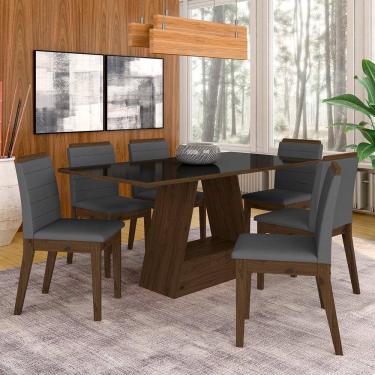 Imagem de Mesa Com 6 Cadeiras 1,60 Nápoles Imbuia/preto/cinza - Móveis Arapongas