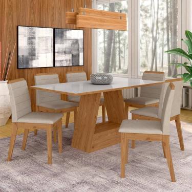 Imagem de Mesa Com 6 Cadeiras 1,60 Nápoles Cinam/off Whi/bege - Móveis Arapongas