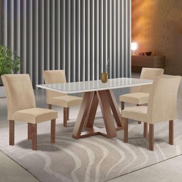 Imagem de Mesa de Jantar 4 Lugares Kyra/Canela com Vidro Chocolate/Off White/Suede Cru - Cel Móveis