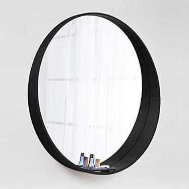 Imagem de Armário de espelho de banheiro redondo 19,6" Nan Espelho de maquiagem de bambu para armazenamento doméstico Montagem de parede (espelho arco preto 50 cm)