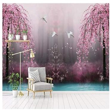 Imagem de TUYIFA Papel de parede 3D flor de pêssego país das maravilhas papel de parede sala de estar quarto TV sofá fundo mural de parede (169''x118'' (430x300cm), pano de seda)