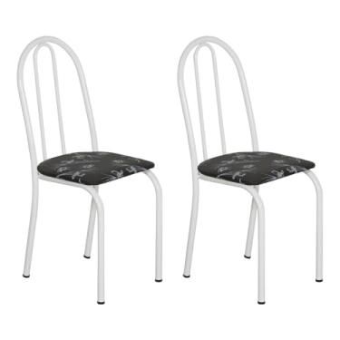 Imagem de Kit 2 Cadeiras de Cozinha Califórnia Estampado Preto Florido Pés de Ferro Branco - Pallazio