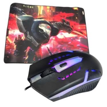 Imagem de Kit Mouse Gamer Com Led 3600Dpi + MousePad Gamer Tecido e Borracha Robô