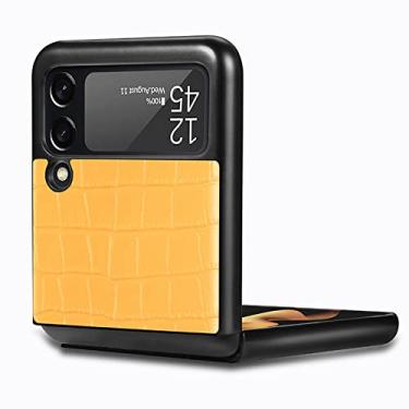 Imagem de LAHappy Capa para Samsung Galaxy Z Flip 3, capa traseira protetora de couro legítimo à prova de choque Slim Fit para Samsung Galaxy Z Flip 3 5G 2021, amarela, 13 Pro de 6,1 polegadas