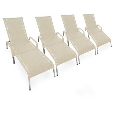 Imagem de Kit 4 Espreguiçadeira Piscina Reclinável Alumínio Fibra Sintética Madrid