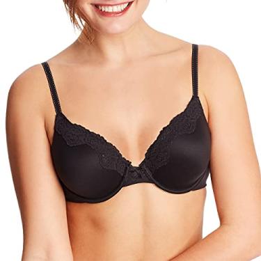 Imagem de Maidenform Sutiã de renda Comfort Devotion, sutiã de cobertura total suave para conforto diário, sutiã de renda confortável, Preto com forro bege, 36D