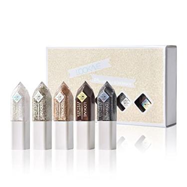 Imagem de LAMUSELAND Delineador líquido com glitter em 5 cores, sombra de sereia de diamante brilhante, à prova d'água, longa duração, conjunto colorido para mulheres e meninas (formato de diamante, 5 peças
