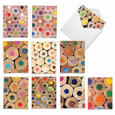 Imagem de The Best Card Company - 10 cartões sortidos "Pencil Me In" Thank You Teacher com envelopes 10 x 13 cm, conjunto de lápis de cor em caixa de gratidão Ft empacotados, notas artísticas de gratidão AM2001TTG-B1x10