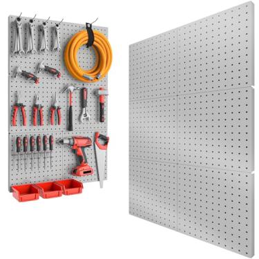 Imagem de Peg Board, 6 peças de metal Pegboard, organizador de parede resistente com moldura. Pegboard para paredes, garagem, bancada de trabalho, organização de ferramentas de sala de artesanato, painéis de