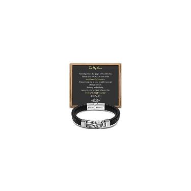 Imagem de Presente para homens, pulseira infinita de couro trançado preto para homens, pai, marido, namorado, filho, neto, irmão, sobrinho, tio para sempre, ligados juntos, aço inoxidável, gravada com joia Love