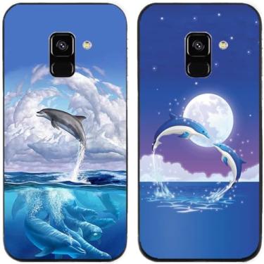 Imagem de 2 peças de capa de telefone traseira de silicone em gel TPU impresso golfinhos para Samsung Galaxy todas as séries (Galaxy A5 2018 / A8 2018)