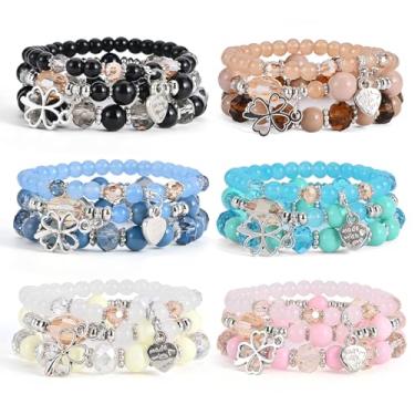 Imagem de Conjuntos de pulseiras boêmias para mulheres – 6 conjuntos de pulseiras elásticas empilháveis multicoloridas joias boho para mulheres pulseiras hippie joias delicadas presente para melhor amigo, Plástico