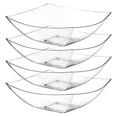 Imagem de Posh Setting - Tigelas de plástico transparente para festa (947 ml - embalagem com 4) quadradas, descartáveis, tigelas de salada e frutas para mesa de festa, recipientes de doces para buffet de doces