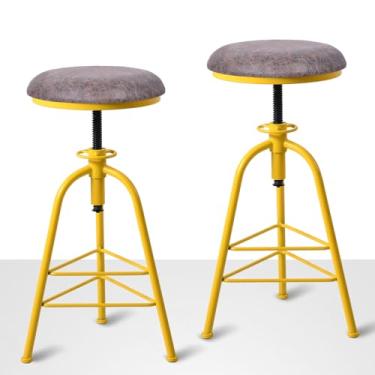 Imagem de BOKKOLIK Conjunto de 2 bancos de bar industriais modernos para Kitchen Island, 62-72 cm de altura, cadeiras de fazenda ajustáveis com assento giratório de poliuretano